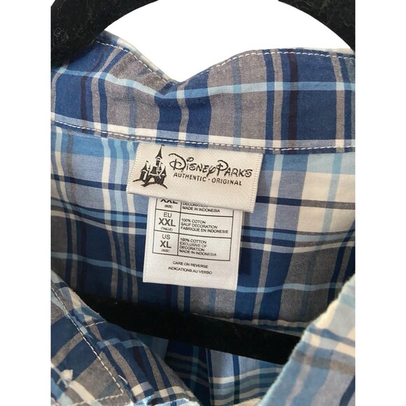 Disney Parks Mens Mickey Mouse Logo Button Down Shirt Size XL Blue Plaid Preppy - Picture 6 of 12